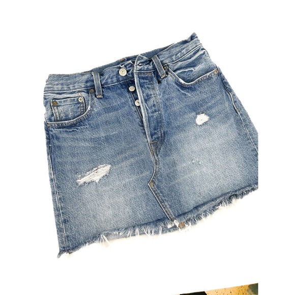 Levi's 501 Denim Skirt Size 26 Button Fly Boho Grunge Coastal Cowgirl Western - Picture 1 of 7